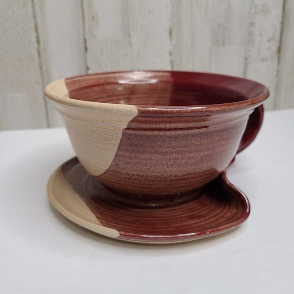 Art Pottery Clay Pottery Unique Soup Bowl Mug Plate Dish One Piece Tri Color - Picture 11 of 16